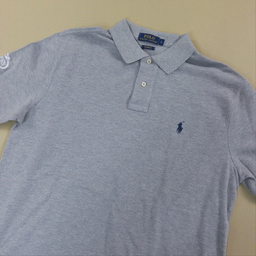 Polo Ralph Lauren Polo Shirt Mens Large Gray US Open Tennis/Emirates Custom Fit